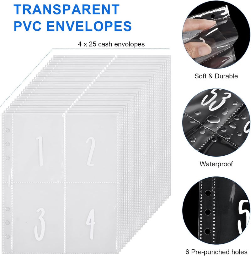 Wteehn 100 Envelopes Money Saving Challenge, Money Saving Binder, Savings Challenges Book With Envelopes, Cash Envelope Budget Binder Savings Book, 100 Day Savings $5050 Challenge Binder - Image 5